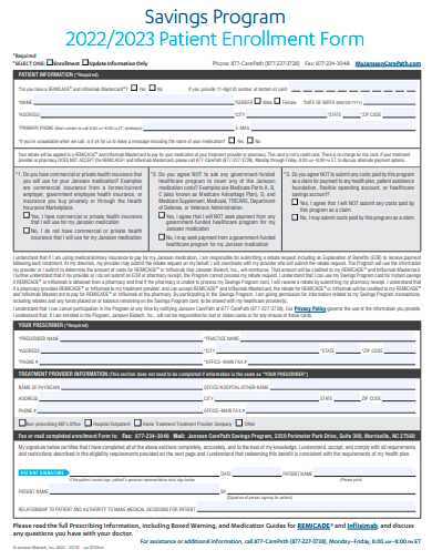 savings program patient enrollment form template