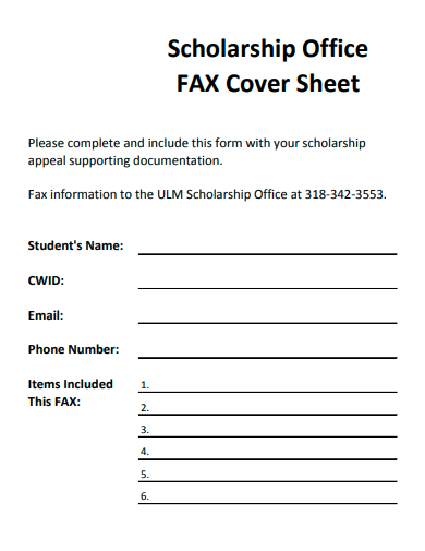 scholarship office fax cover sheet template