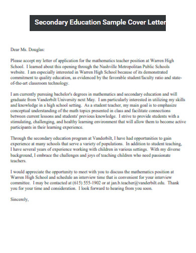 secondary education cover letter template