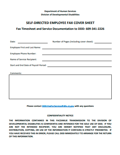 self directed employee fax cover sheet template