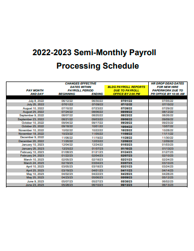 semi monthly payroll processing schedule template
