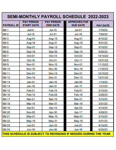 semi monthly payroll schedule template