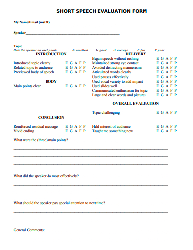 short speech evaluation form template