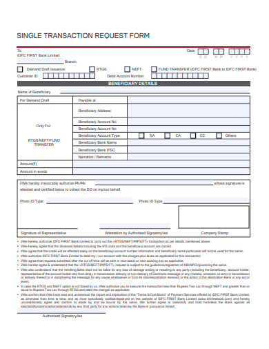 single transaction request form template