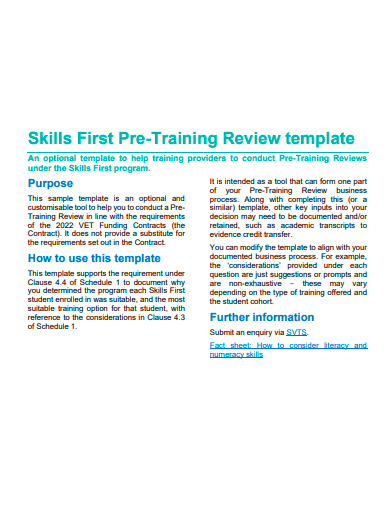 skills pre training review template