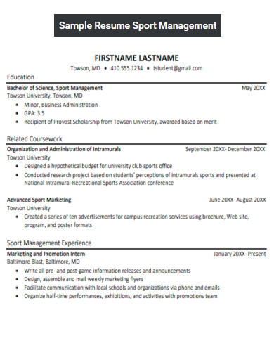 sport management resume template