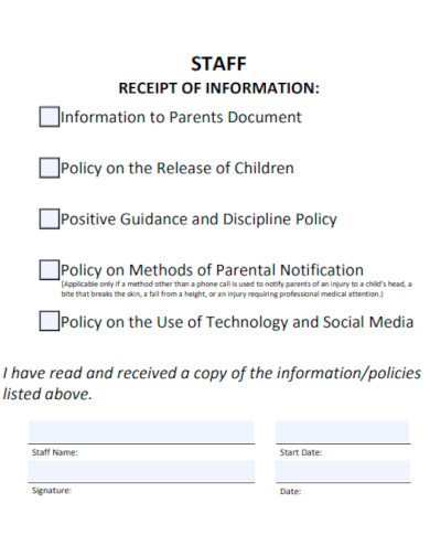 staff receipt of information template
