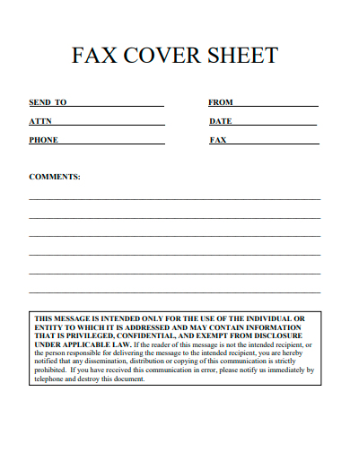 standard fax cover sheet template