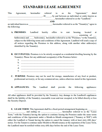 standard lease agreement template
