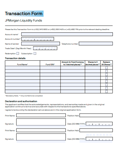 standard transaction form template