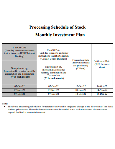 stock monthly investment plan processing schedule template