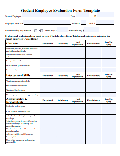 student employee evaluation form template