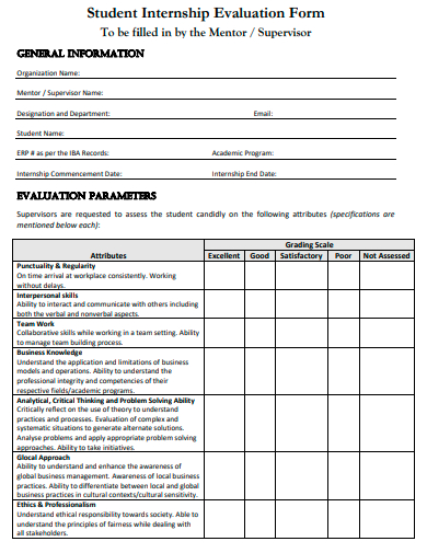 student internship evaluation form template