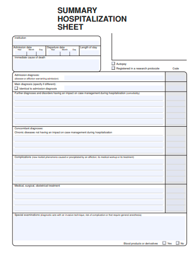 summary hospitalization sheet template