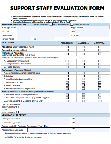 support staff evaluation form template