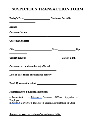 suspicious transaction form template