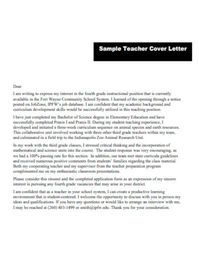 teacher cover letter template