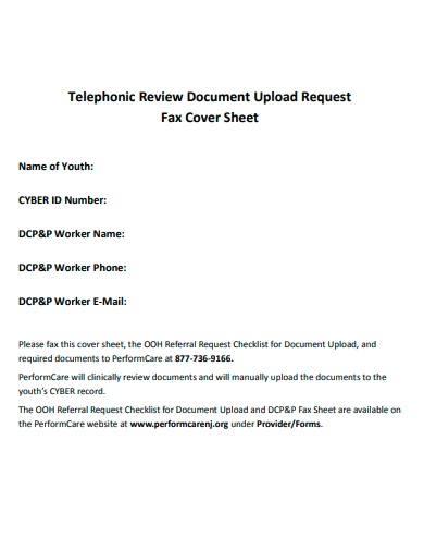 telephonic review document upload request fax cover sheet template