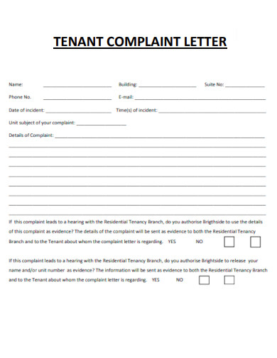 tenant complain letter template