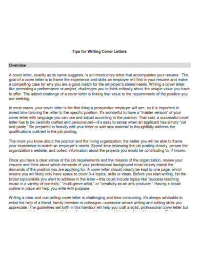 tips for writing cover letter template