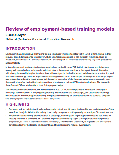 training models review employment template