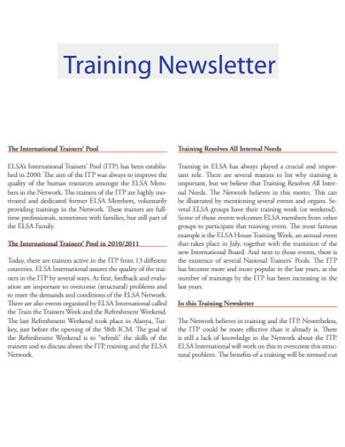 training newsletter template