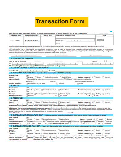 transaction form format