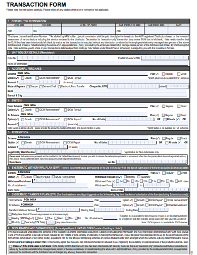 transaction form template