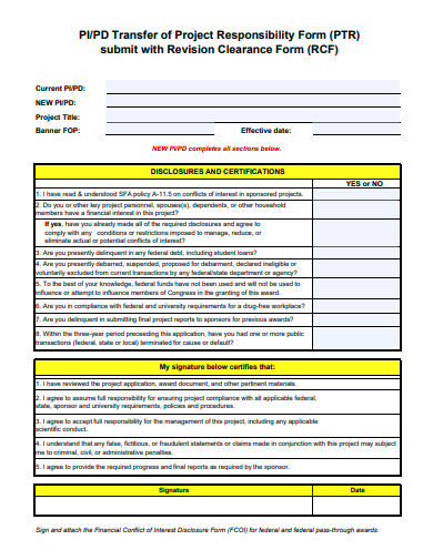transfer of project responsibility form template