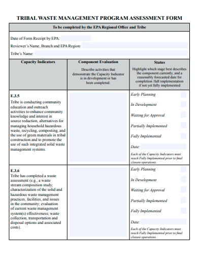 tribal waste management program assessment form template