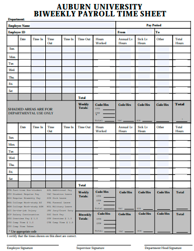 university bi weekly payroll timesheet template