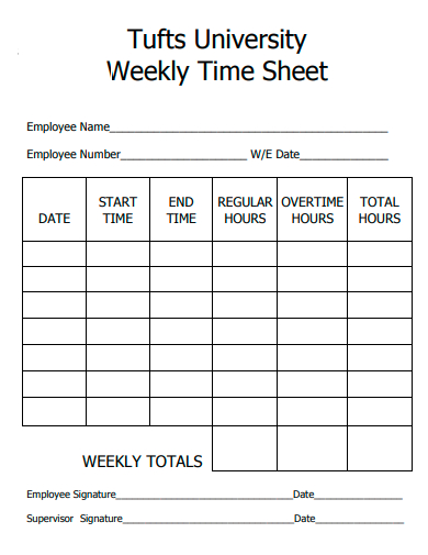 university weekly timesheet template