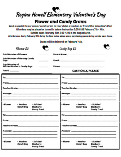 valentine’s day flower and candy gram order form
