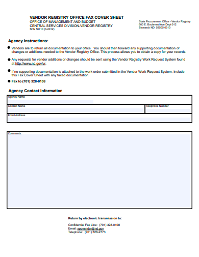 vendor registry office fax cover sheet template