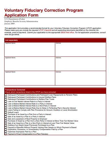 voluntary fiduciary correction program application form template