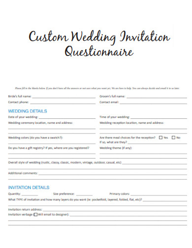 wedding invitation questionnaire template