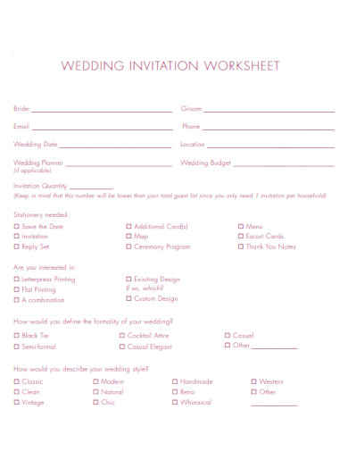 wedding invitation worksheet template