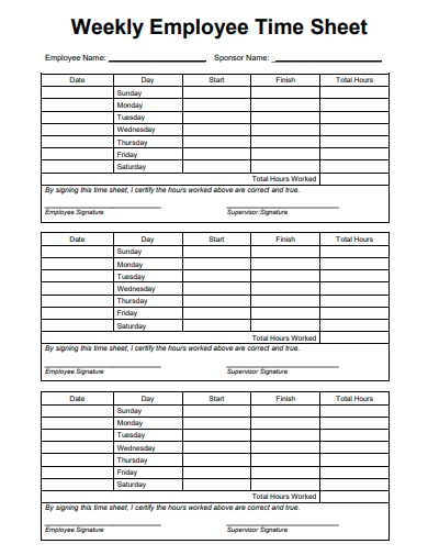 weekly employee time sheet template