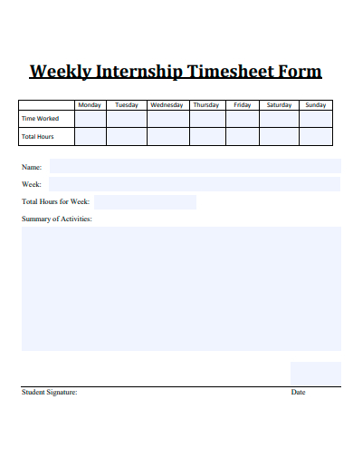 weekly internship timesheet form template