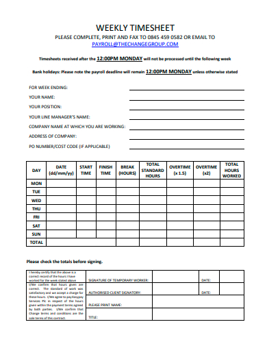 FREE 50+ Weekly Timesheet Samples in MS Word | Google Docs | Google ...