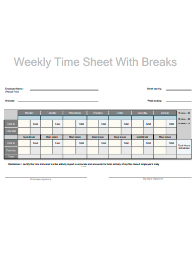 weekly timesheet with breaks template