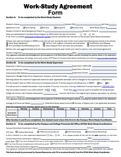 work study agreement form template