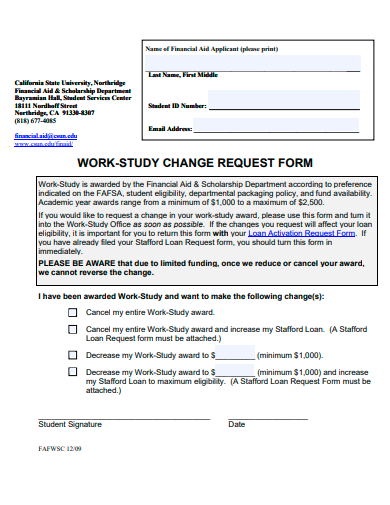 work study change request form template