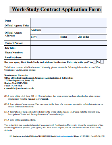 work study contract application form template