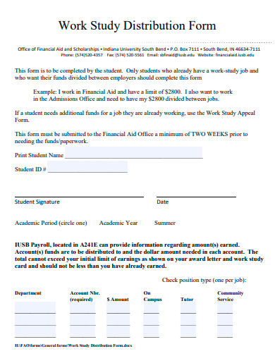 work study distribution form template