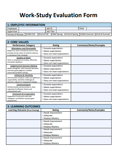 work study evaluation form template1