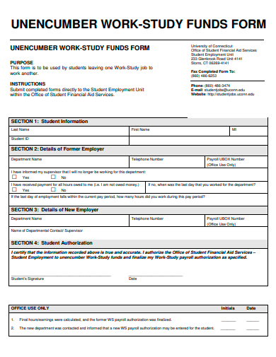 work study funds form template