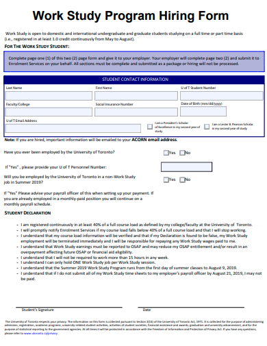 work study program hiring form template