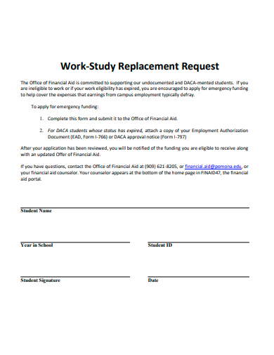 work study replacement request form template