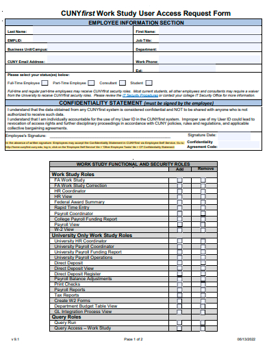 work study user access request form template